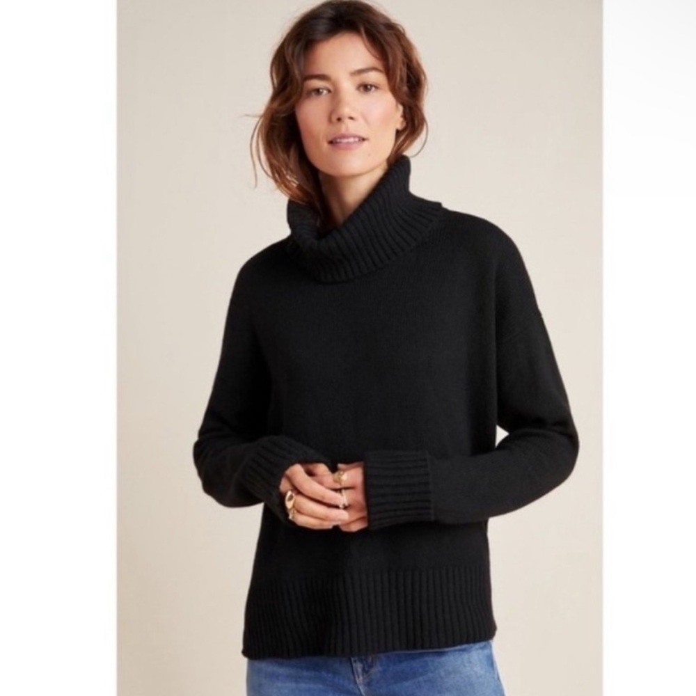 Anthropologie Blair Wool Blend Turtleneck Sweater Black size XL